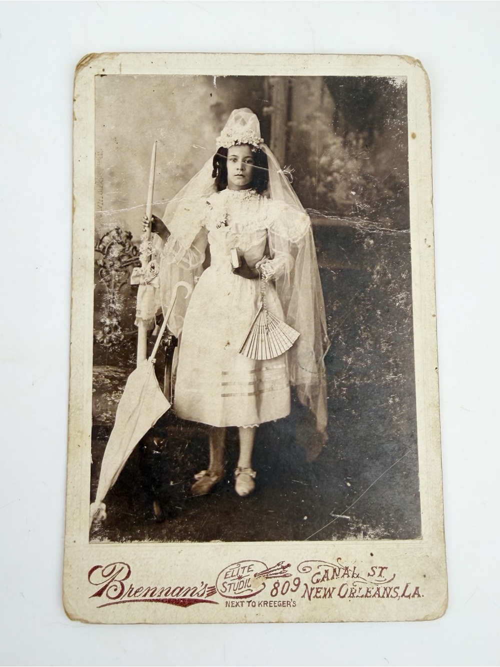 Antique 1900 New Orleans Creole African American Communion Cabinet Card Photo.